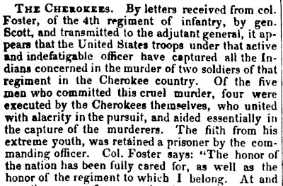 Niles Weekly Register, January, 1839 article noting execution of Tsali and his sons