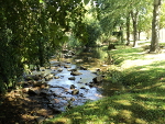 A view of the creek flowing along the Pleasant Run Eco-Trail.