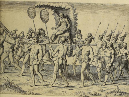 Timucuan woman carried on a litter