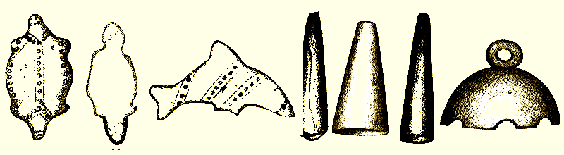 Copper cones and a brass bell