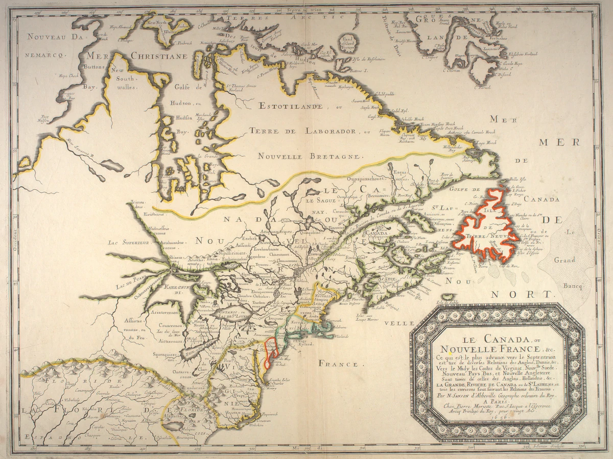 Nicolas Sanson’s map 1656 Le Canada, ou Nouvelle France labels the lake Ontario, or Lake St. Louis
